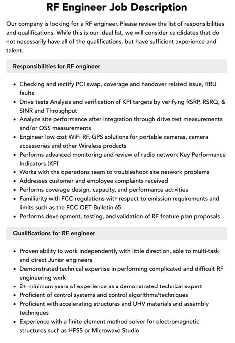 radio frequency engineer job description